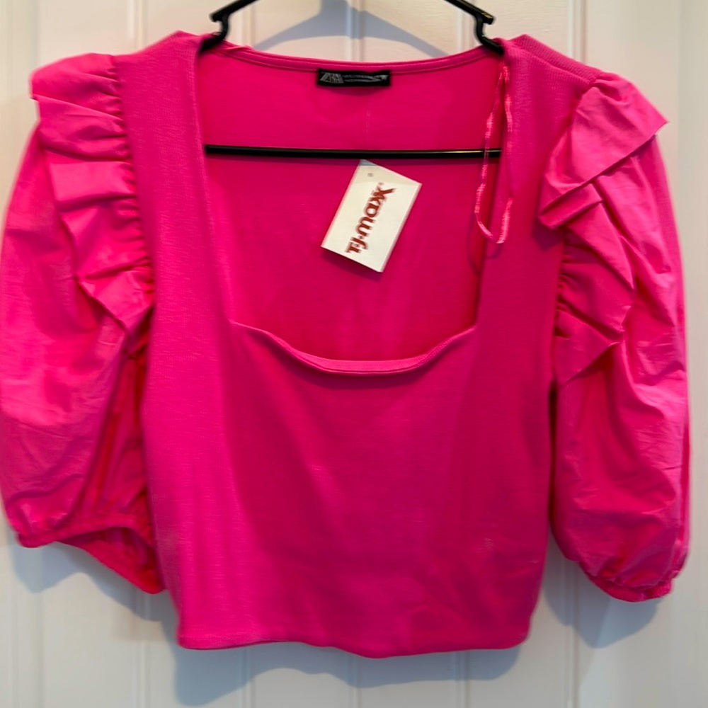 NWT Zara hot pink crop top size Large